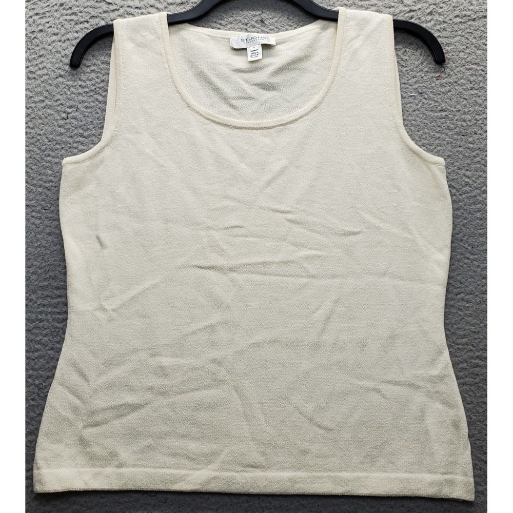 St. John Knit Tank Top Womens Medium Tan Silk Sleeveless Scoop Neck Pullover